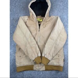 Brazos Work Force Jacket Mens Medium Tan Canvas Insulated Hooded Workwear Zip-Up